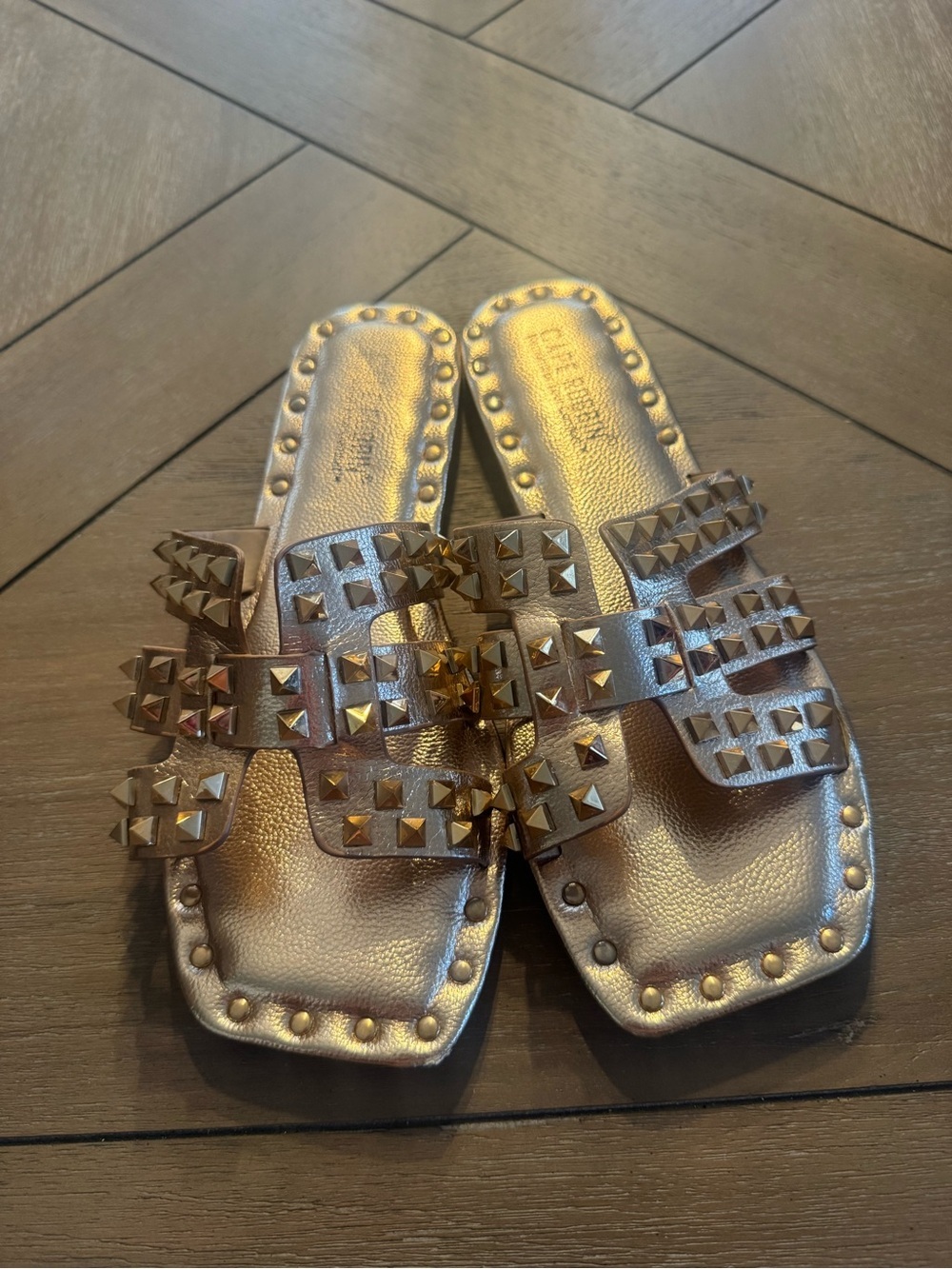 Cape Robbin Metallic Gold Stud Slide Sandals - Picture 2 of 13